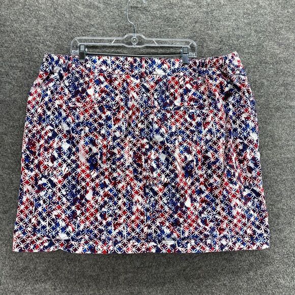 CJ Banks Skort Women 24W Plus Blue Geometric Short A-Line Lined Cotton Button - Picture 2 of 10